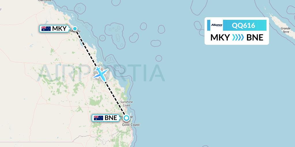 QQ616 Alliance Airlines Flight Map: Mackay to Brisbane