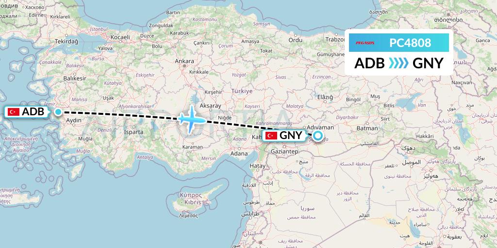 PC4808 Pegasus Airlines Flight Map: Izmir to Sanliurfa
