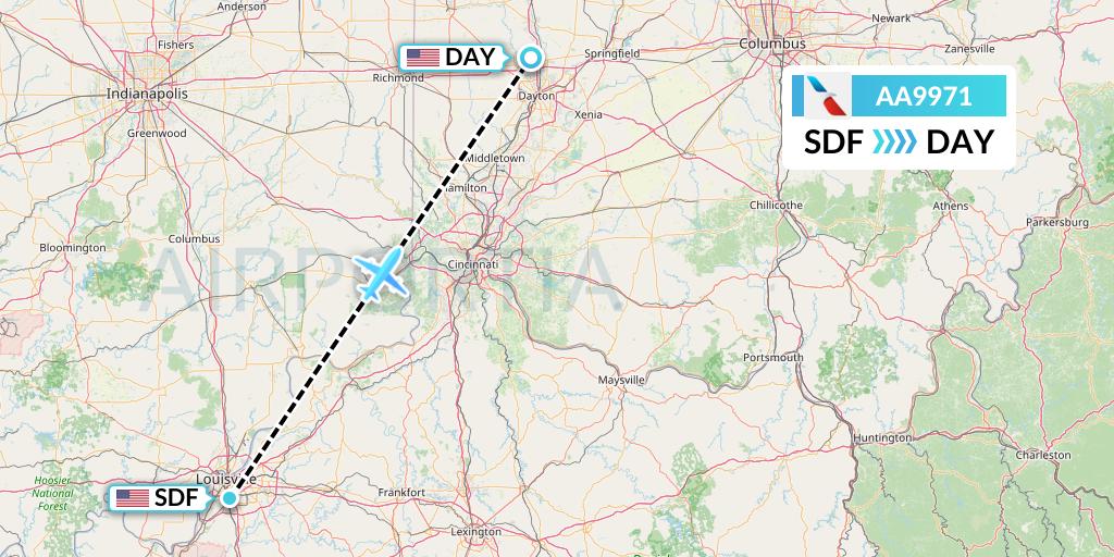 AA9971 American Airlines Flight Map: Louisville to Dayton