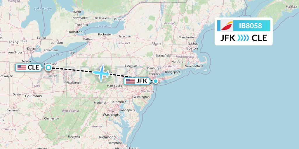 IB8058 Iberia Flight Map: New York to Cleveland