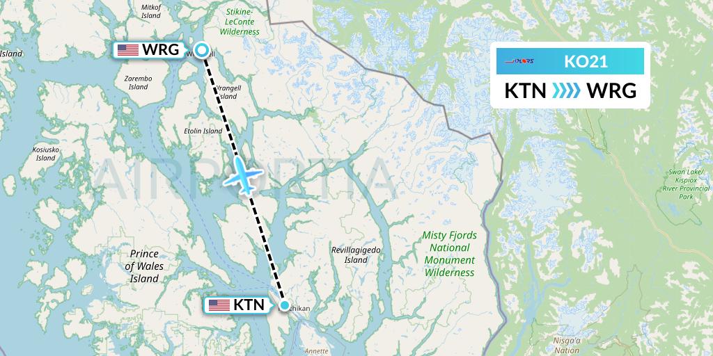 KO21 Komiaviatrans Flight Map: Ketchikan to Wrangell