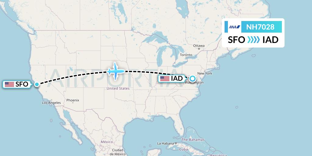 NH7028 All Nippon Airways Flight Map: San Francisco to Washington