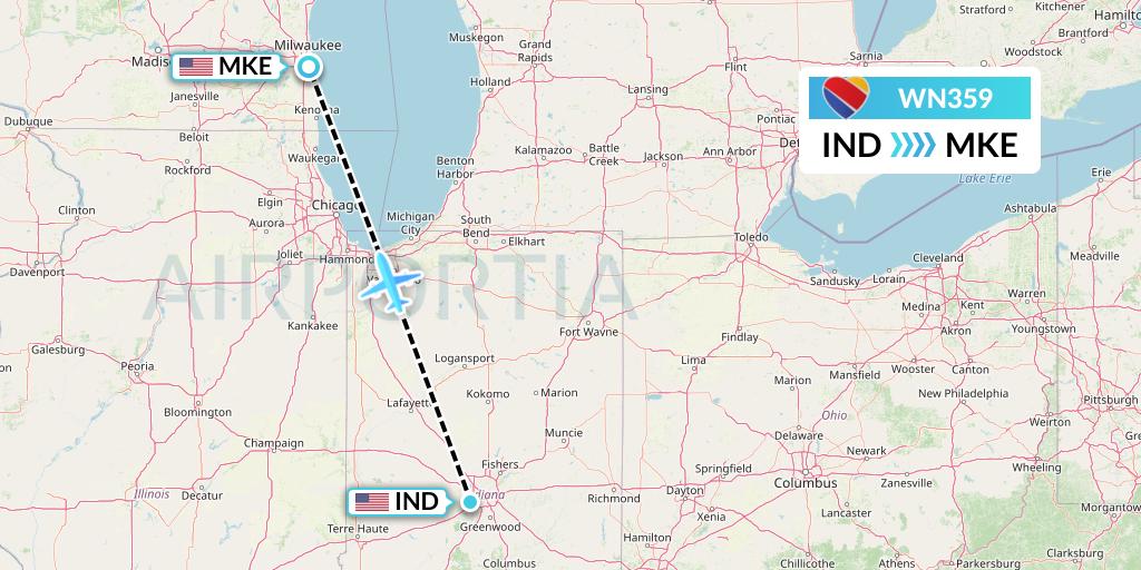 WN359 Southwest Airlines Flight Map: Indianapolis to Milwaukee