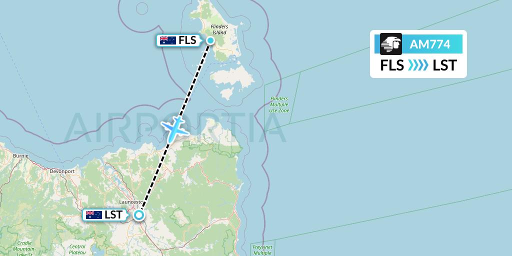 AM774 Aeromexico Flight Map: Flinders Island to Launceston