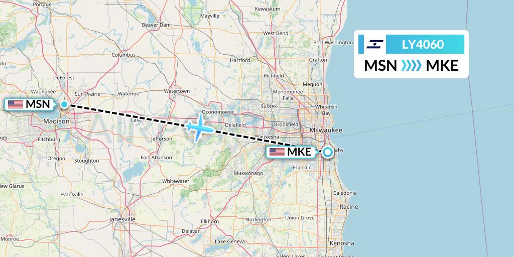 LY4060 El Al Flight Map: Madison to Milwaukee