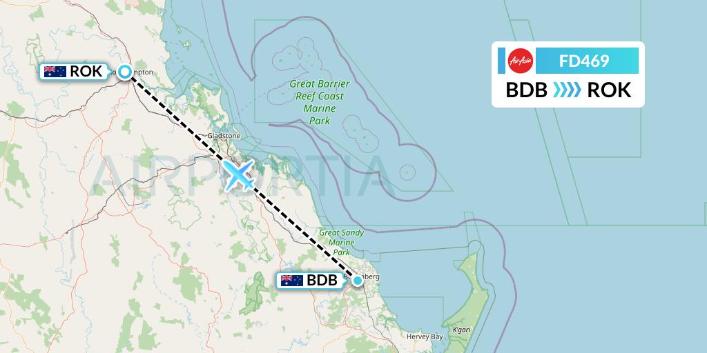 FD469 Thai AirAsia Flight Map: Bundaberg to Rockhampton