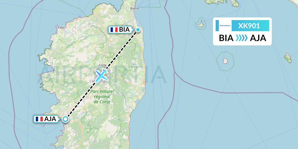 XK901 Air Corsica Flight Map: Bastia to Ajaccio