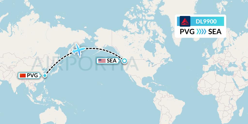 DL9900 Delta Air Lines Flight Map: Shanghai to Seattle