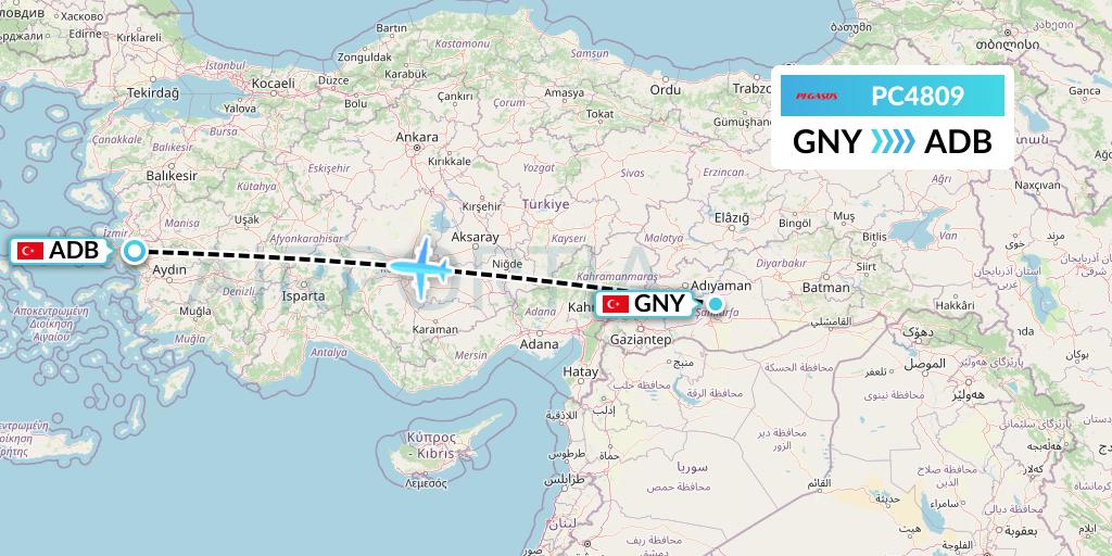 PC4809 Pegasus Airlines Flight Map: Sanliurfa to Izmir