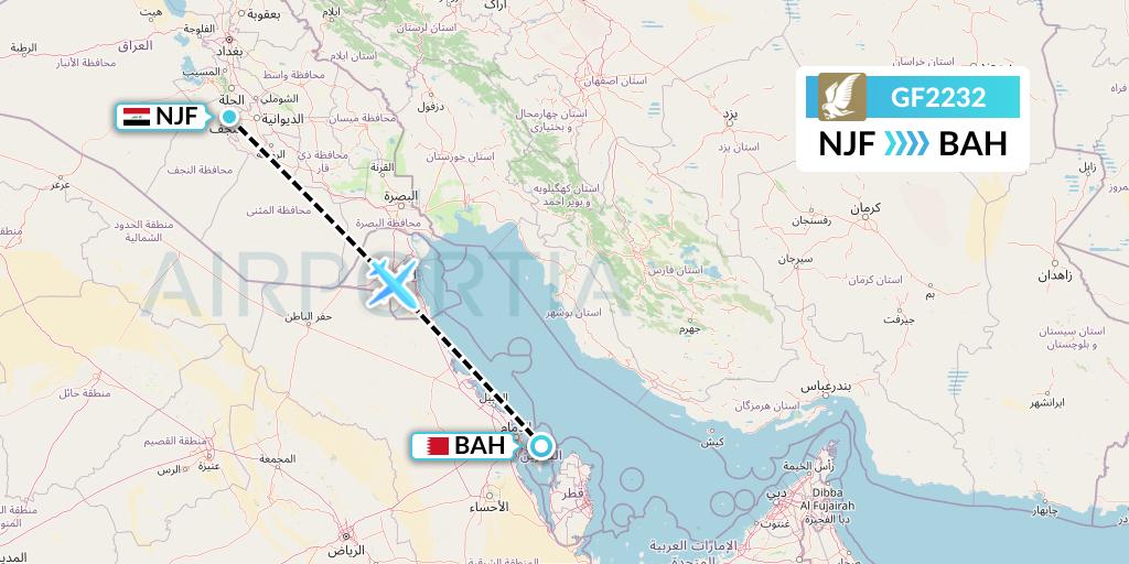 GF2232 Gulf Air Flight Map: Najaf to Bahrain