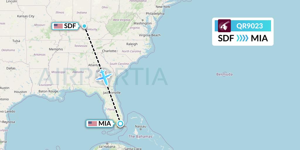 QR9023 Qatar Airways Flight Map: Louisville to Miami