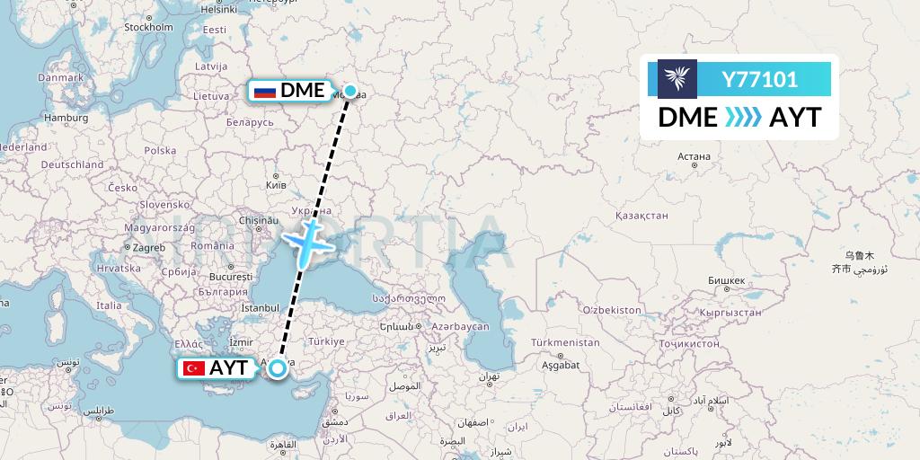 Y77101 NordStar Flight Map: Moscow to Antalya