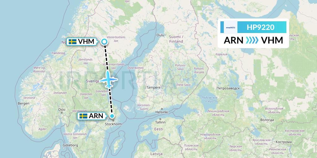HP9220 Amapola Flyg Flight Map: Stockholm to Vilhelmina