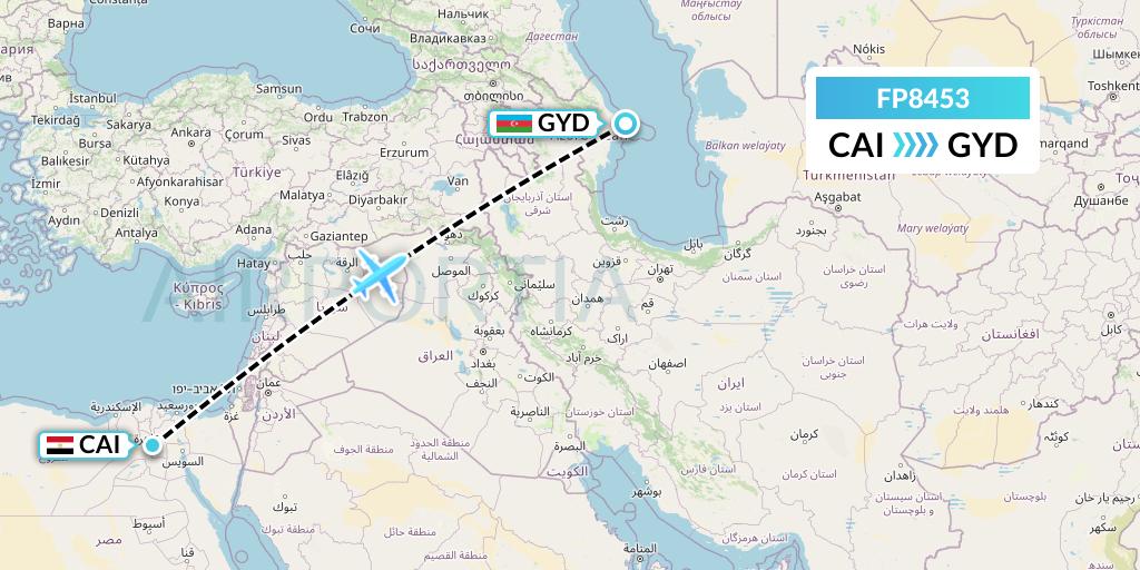 FP8453 FlyPelican Flight Map: Cairo to Baku