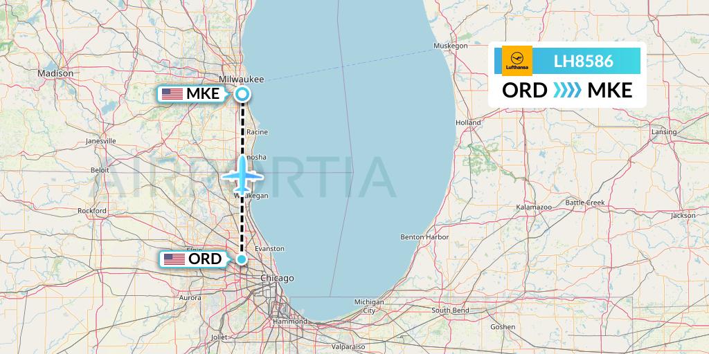 LH8586 Lufthansa Flight Map: Chicago to Milwaukee