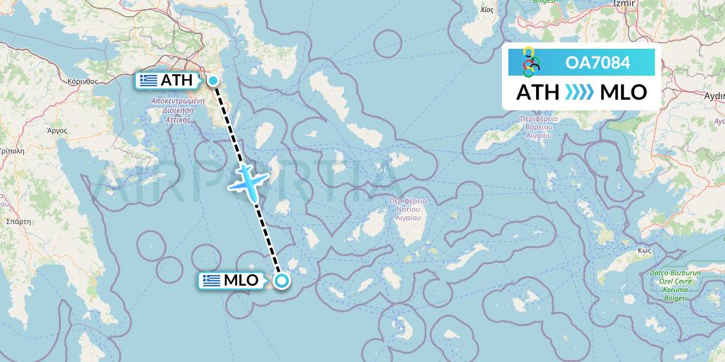 OA7084 Olympic Air Flight Map: Athens to Milos