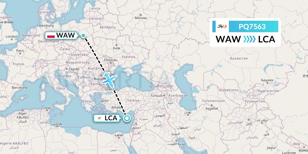 PQ7563 SkyUp Airlines Flight Map: Warsaw to Larnaca