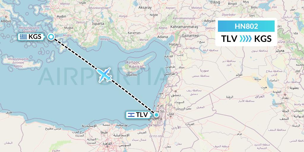 HN802 Uab Heston Airlines Jsc Heston Airl Flight Map: Tel Aviv to Kos