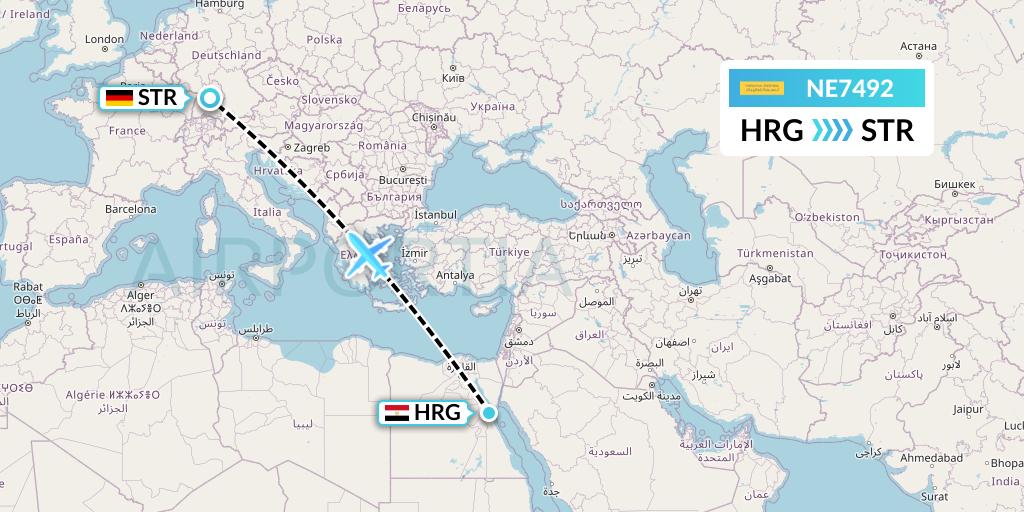 NE7492 Nesma Airlines Flight Map: Hurghada to Stuttgart