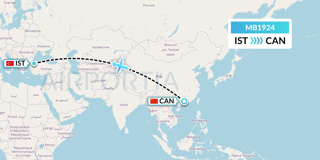 MB1924 MNG Airlines Flight Map: Istanbul to Guangzhou