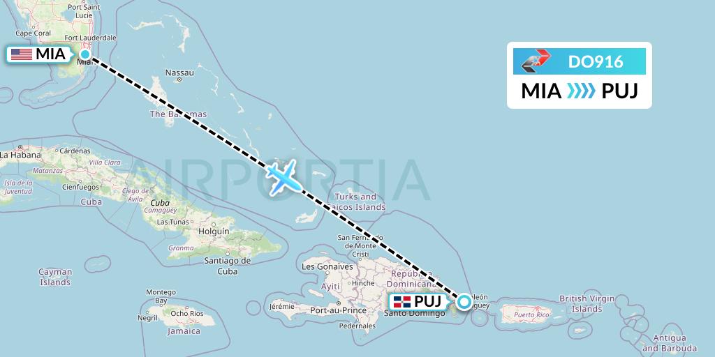 DO916 Sky High Aviation Flight Map: Miami to Punta Cana