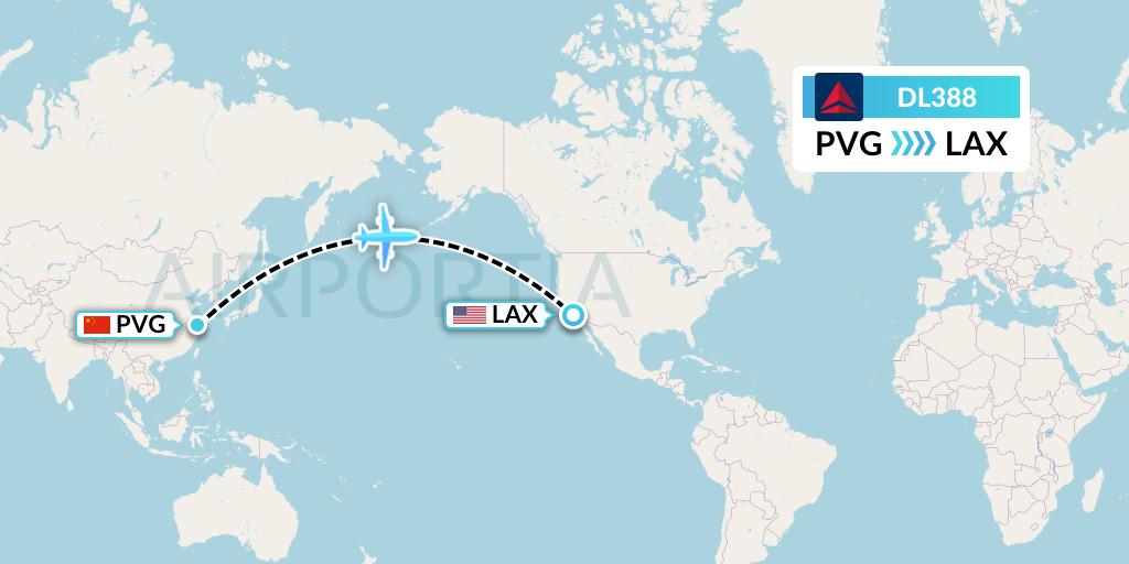 DL388 Delta Air Lines Flight Map: Shanghai to Los Angeles