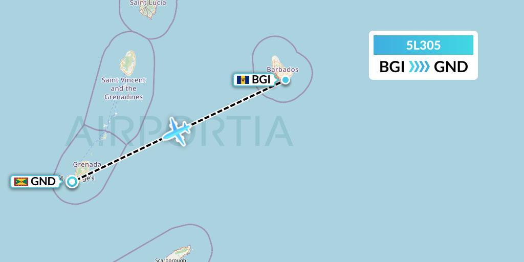 5L305 Fly Salone Airlines Limited Flight Map: Bridgetown to Point Salines