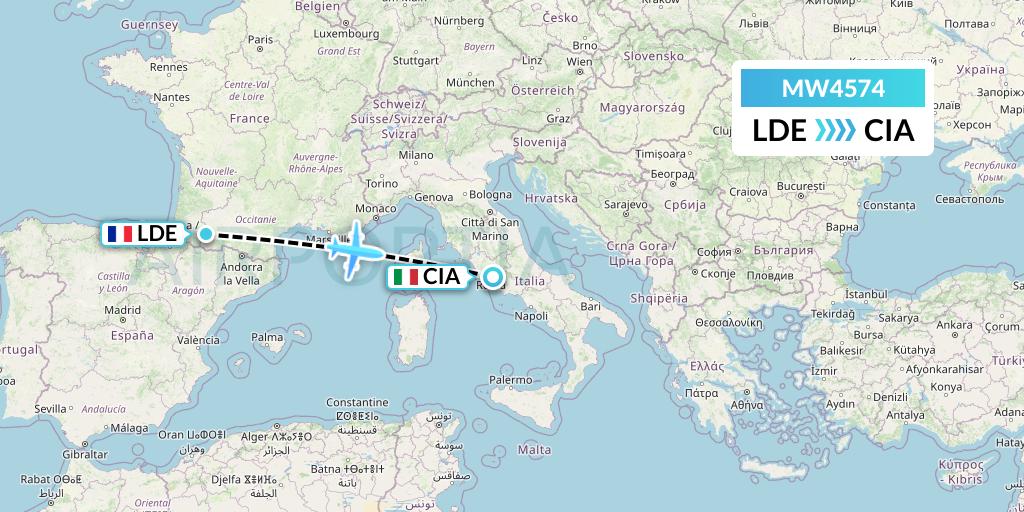 MW4574 Mokulele Flight Service Flight Map: Tarbes to Rome