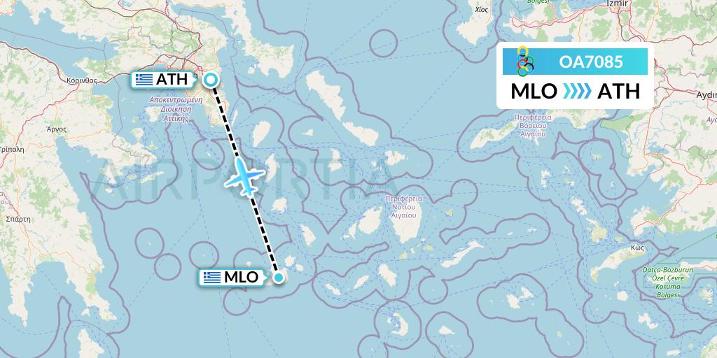 OA7085 Olympic Air Flight Map: Milos to Athens