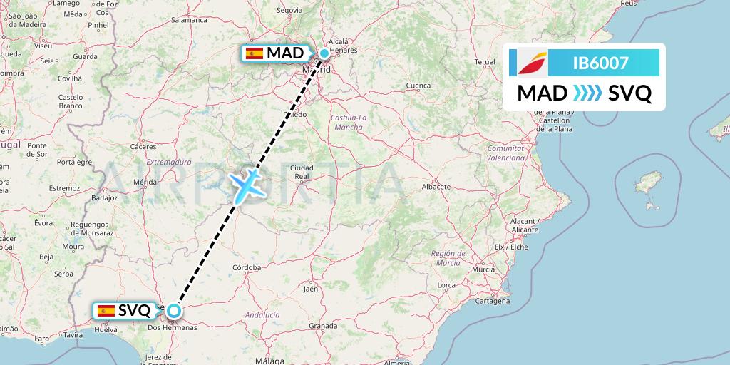 IB6007 Iberia Flight Map: Madrid to Seville