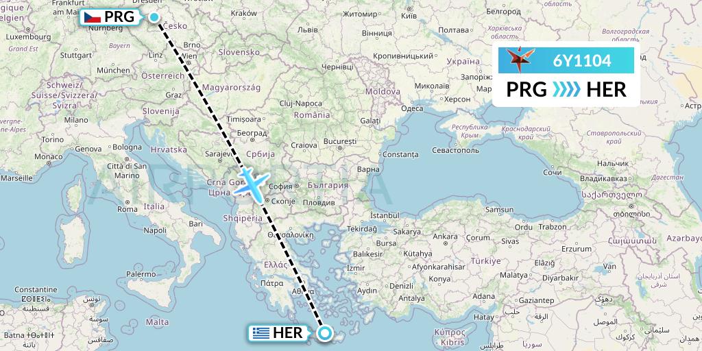 6Y1104 SmartLynx Flight Map: Prague to Heraklion