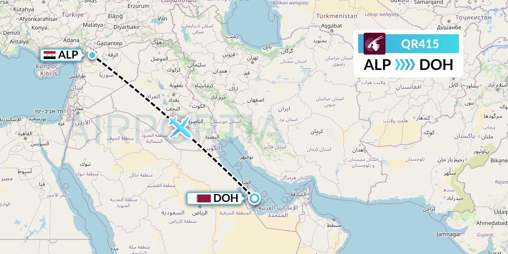 QR415 Qatar Airways Flight Map: Aleppo to Doha