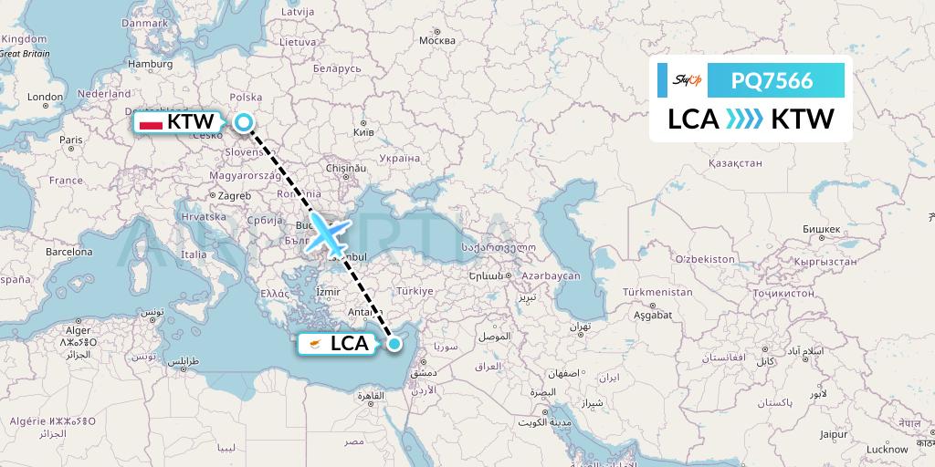 PQ7566 SkyUp Airlines Flight Map: Larnaca to Katowice