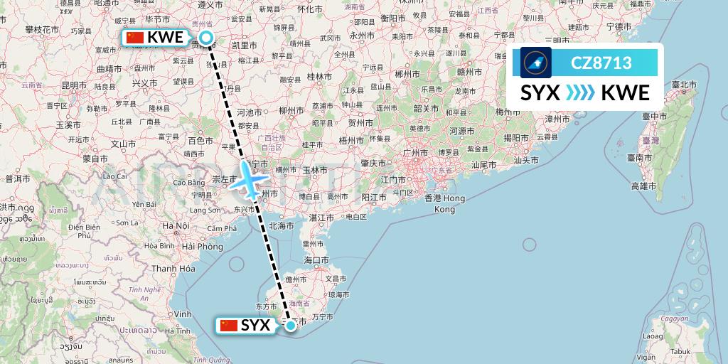 CZ8713 China Southern Airlines Flight Map: Sanya to Guiyang