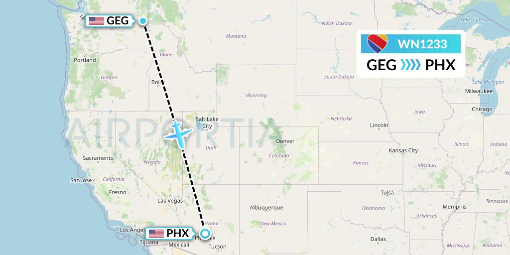 WN1233 Southwest Airlines Flight Map: Spokane to Phoenix