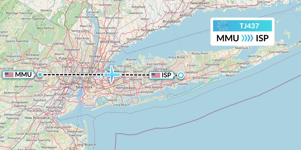 TJ437 Tradewind Aviation Flight Map: Morristown to Islip