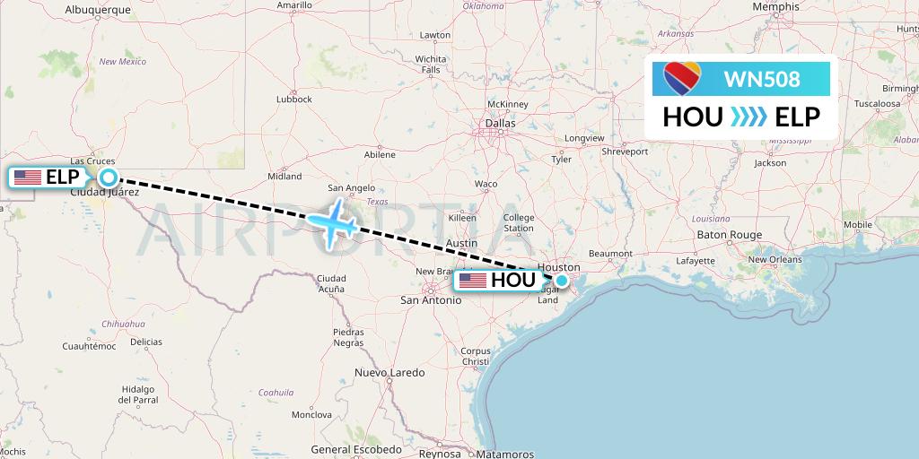 WN508 Southwest Airlines Flight Map: Houston to El Paso