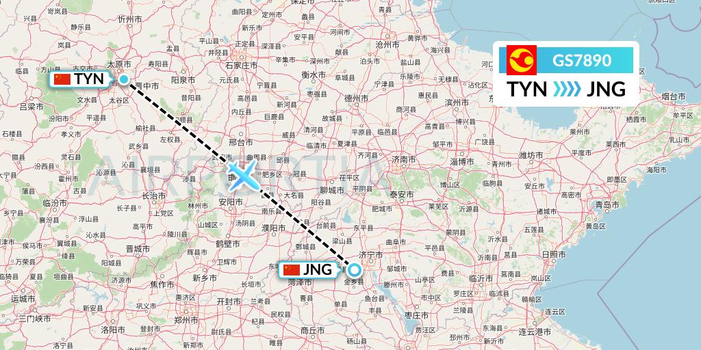GS7890 Tianjin Airlines Flight Map: Taiyuan to Jining