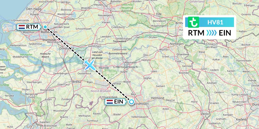 HV81 Transavia Flight Map: Rotterdam to Eindhoven