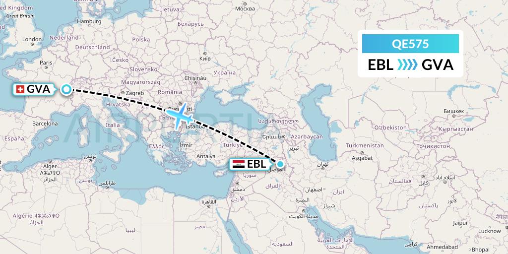 QE575 Air Moorea Flight Map: Arbil to Geneva