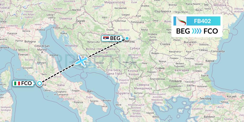 FB402 Bulgaria Air Flight Map: Belgrade to Rome