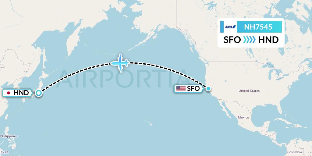 NH7545 All Nippon Airways Flight Map: San Francisco to Tokyo