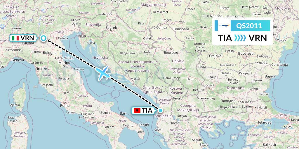 QS2011 Smartwings Flight Map: Tirana to Verona