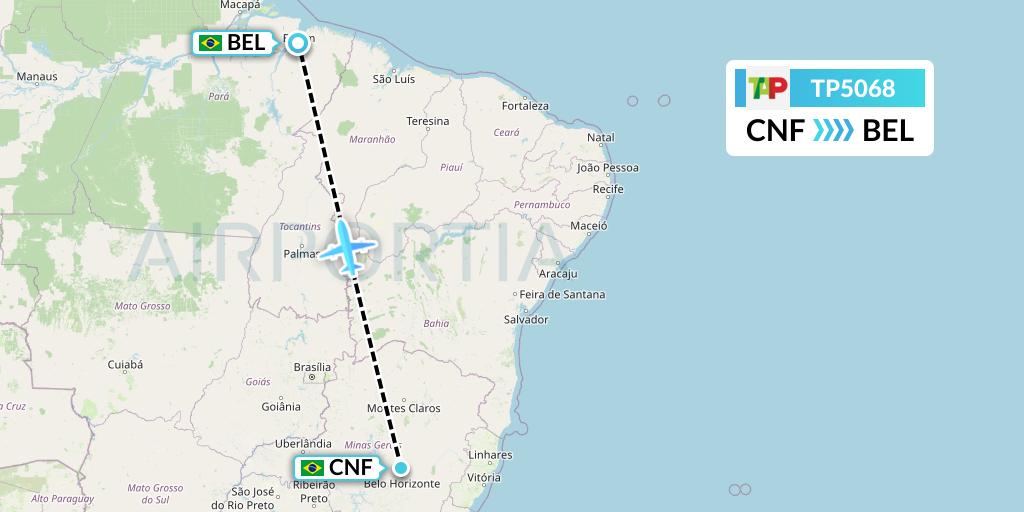 TP5068 TAP Portugal Flight Map: Belo Horizonte to Belem