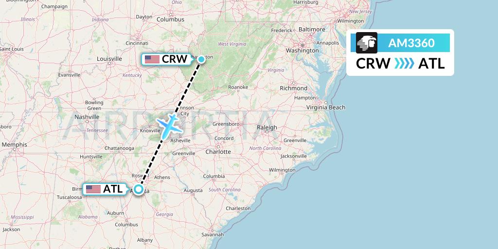 AM3360 Aeromexico Flight Map: Charleston to Atlanta