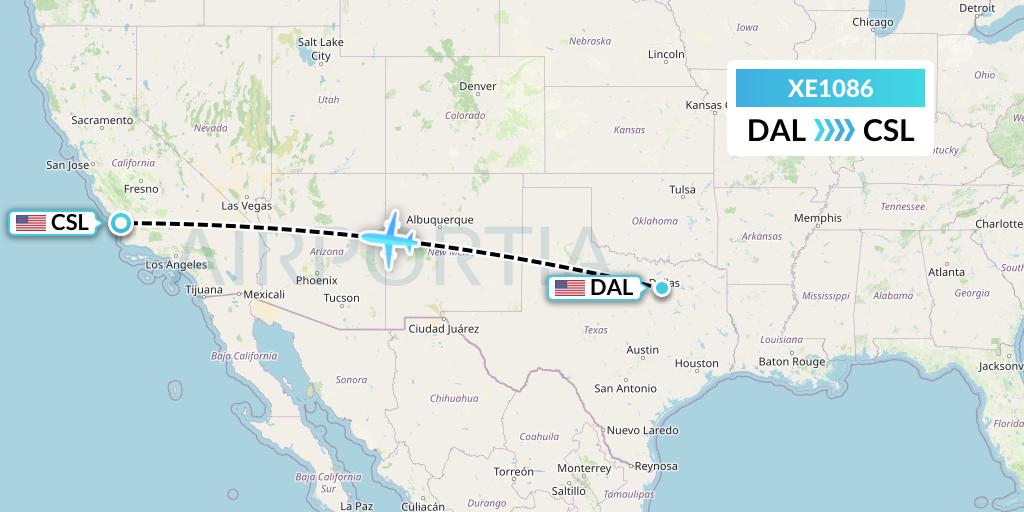 XE1086 Jsx Flight Map: Dallas to San Luis Obispo