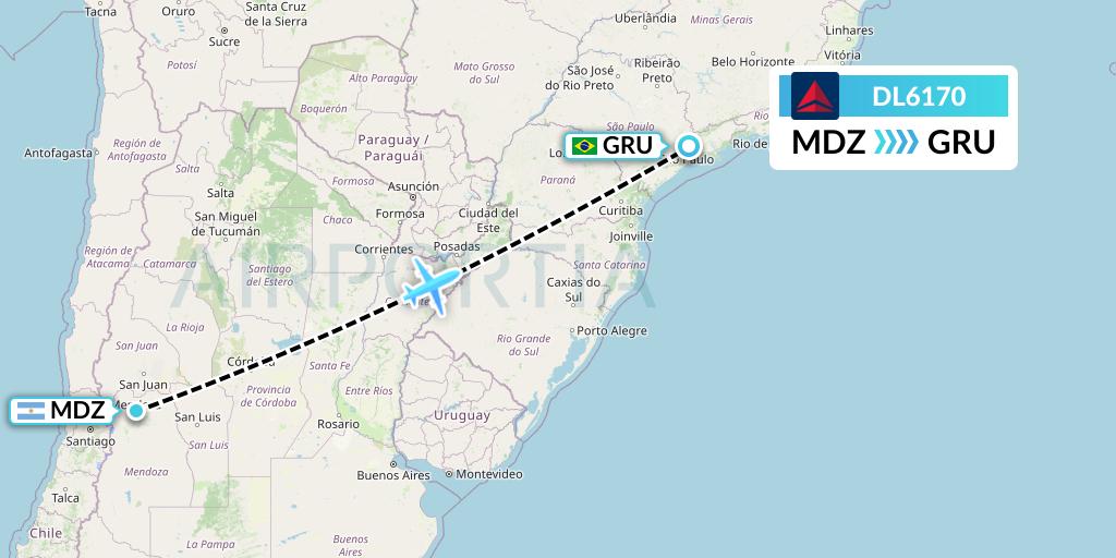 DL6170 Delta Air Lines Flight Map: Mendoza to Sao Paulo