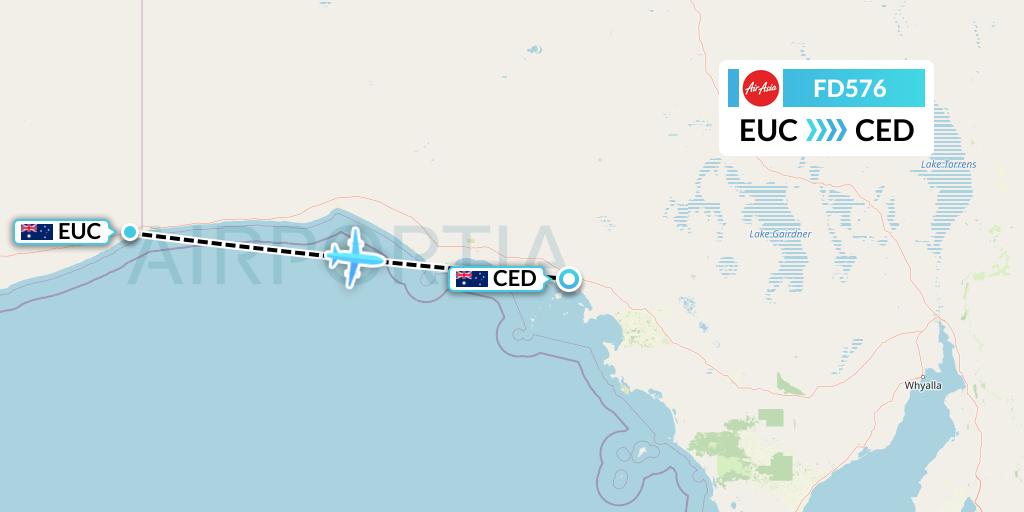 FD576 Thai AirAsia Flight Map: Australia to Ceduna