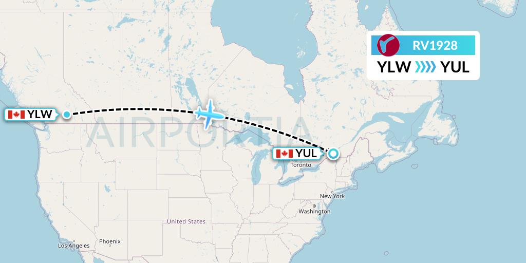 RV1928 Air Canada Rouge Flight Map: Kelowna to Montreal