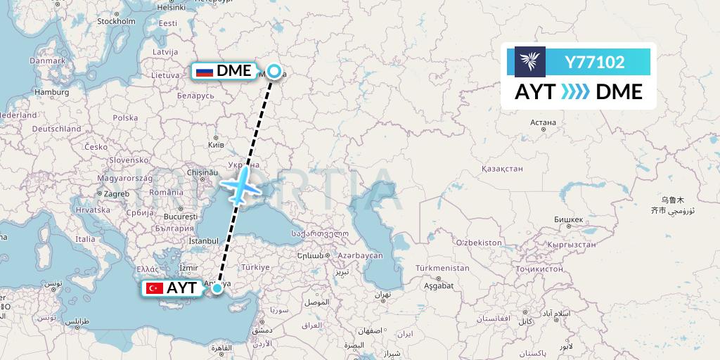 Y77102 NordStar Flight Map: Antalya to Moscow